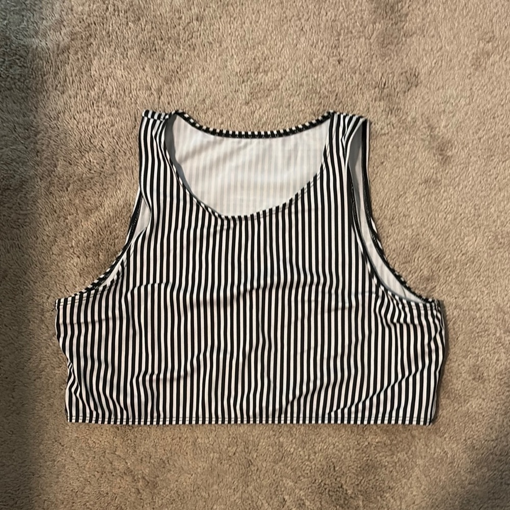 SHEIN Black and White Striped Women's bikini top